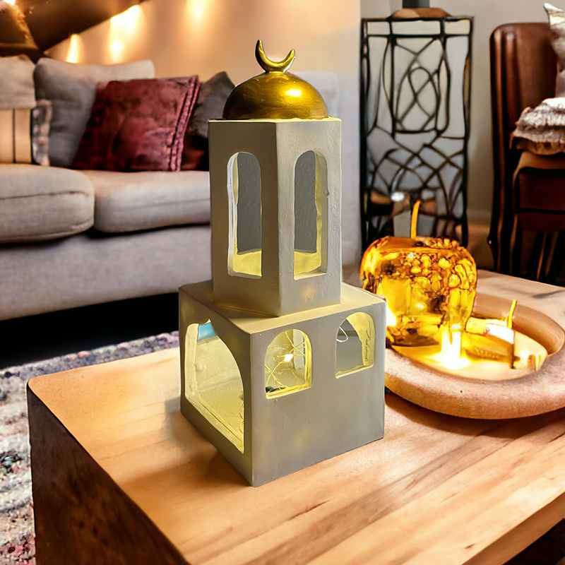 فانوس مرحب يا هلال مضئ علي شكل مسجد من الجبس