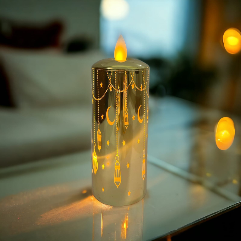 شمعة ليد مضيئة بدون لهب لديكور رمضاني مميز