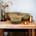 طقم باسكت خوص 3 قطع بمقاسات مختلفة لحمل وتنظيم الملابس ولعب الاطفال بيد لسهولة الحمل