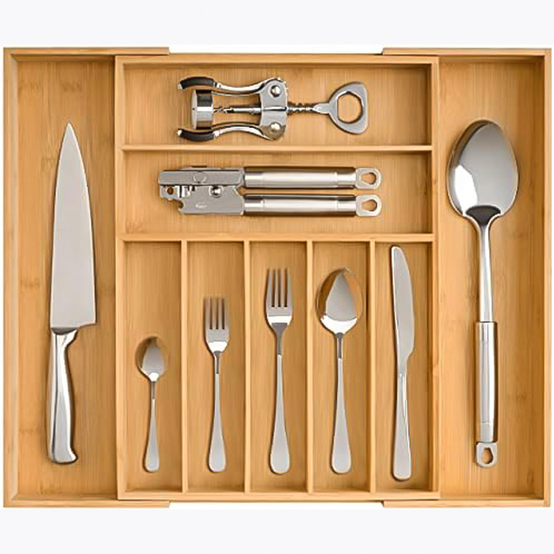 منظم ادراج خشبي مقسم 9 خانات قابل للتوسيع والتعديل لتنظيم المعالق والشوك والسكاكين لسهولة الرؤية والاستخدام