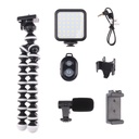 ترايبود 3*1 حامل موبايل و رنج لايت و مايك بثلاث ارجل قابلة للطي مع ريموت للتحكم عن بعد