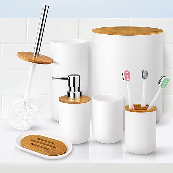 طقم حمام 6 قطع متكامل للحفاظ علي ترتيب وتنظيم الحمام بشكل شيك