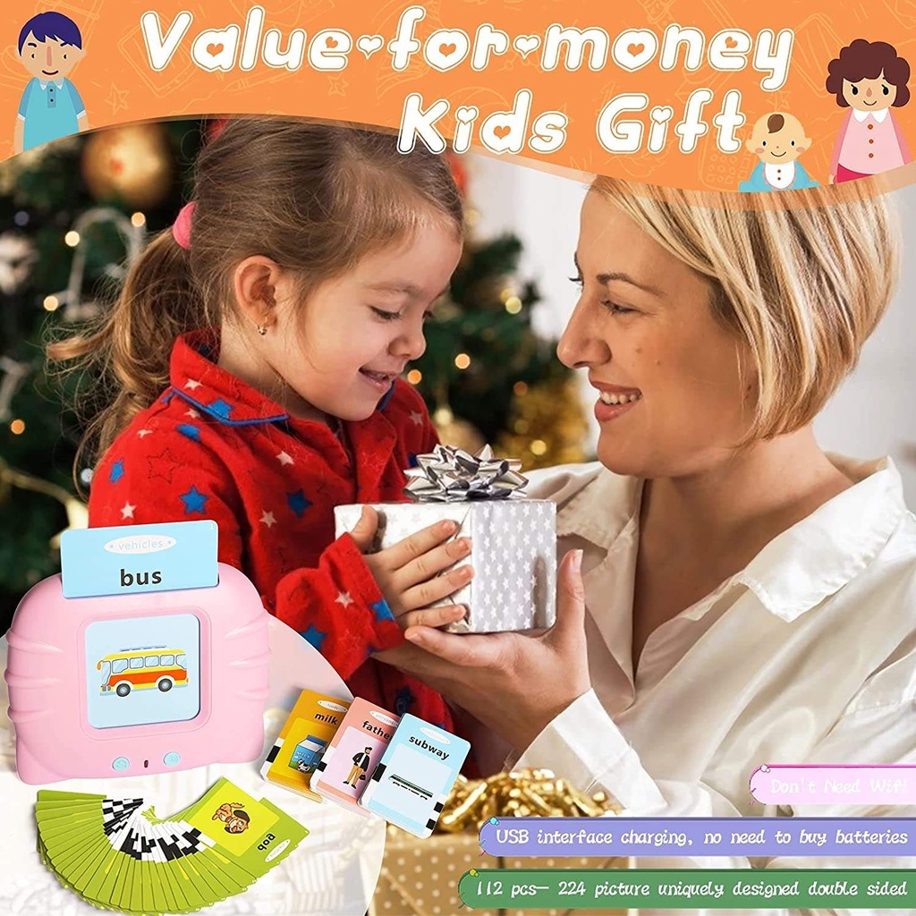 لعبة بطاقات تعليمية  مع 112 بطاقة على الوجهين مع 224 كلمة ناطقة باللغة الانجليزية لتعلم اللغة سهلة الاستخدام