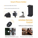 مجموعة تصوير احترافية ترايبود مع حامل للموبايل وكشاف اضاءه ليد وميكروفون بريموت كنترول للتصوير عن بعد