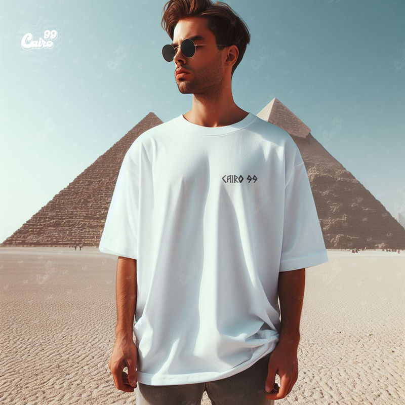 Pharaonic تيشيرت اوفر سايز قطن باللون الابيض