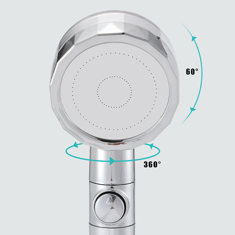 سماعة دش محمولة بمروحة لزيادة ضغط المياه بدرجة دوران 360 درجة وزرار للفتح والغلق