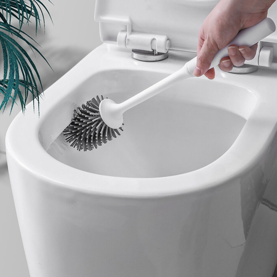 فرشاة تواليت سيليكون بقاعدة بفتحات لتصريف المياه مع لصق دبل فيس لتعليقه بسهولة