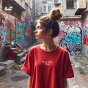 Woman Flower تيشيرت اوفر سايز قطن باللون الاحمر