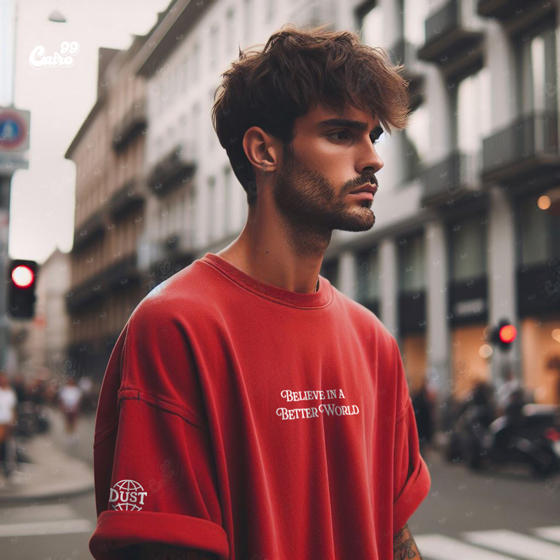 Believe In A Better Worldتيشيرت اوفر سايز قطن باللون الاحمر