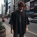 White Rose تيشيرت اوفر سايز قطن باللون الاسود