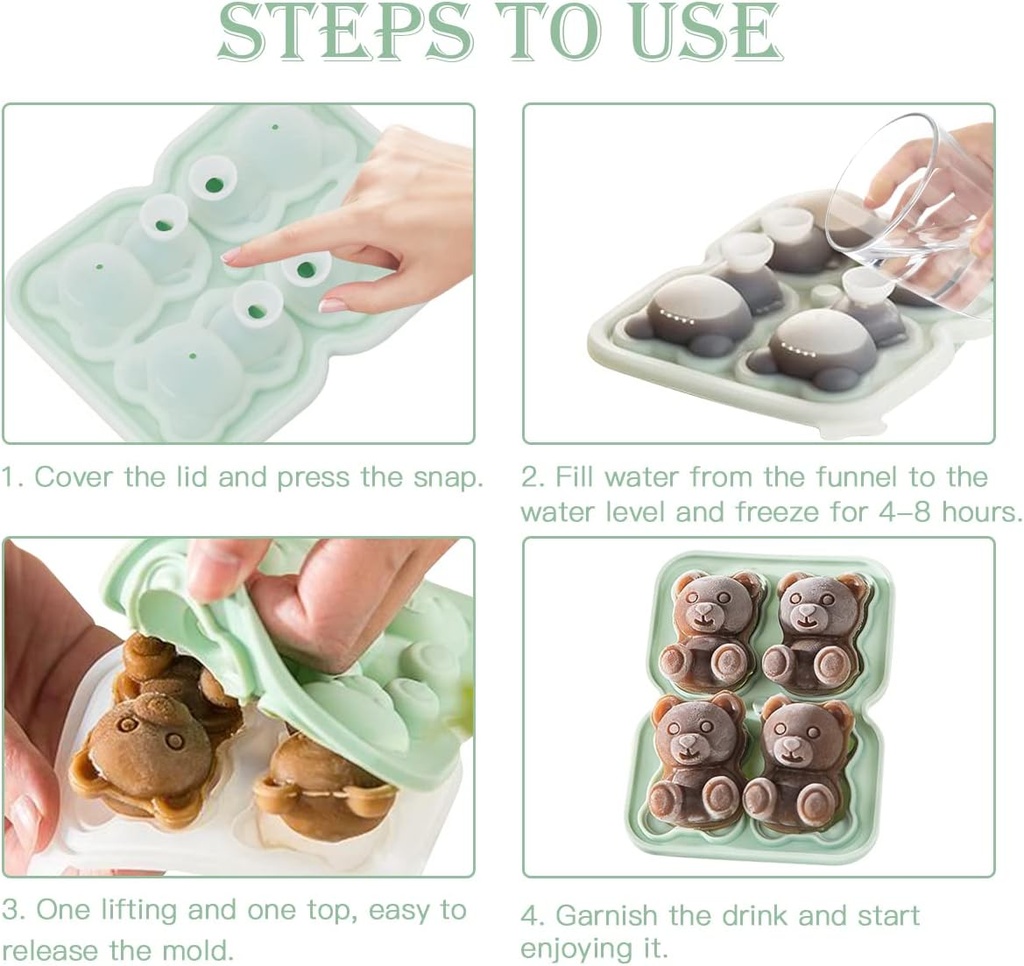 قالب ثلج ثري دي شكل دبدوب من السيليكون 4 خانات