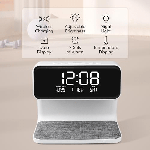 شاحن وايرلس 3 *1  وساعة منبة ومصباح ليلي بقوة 15 وات