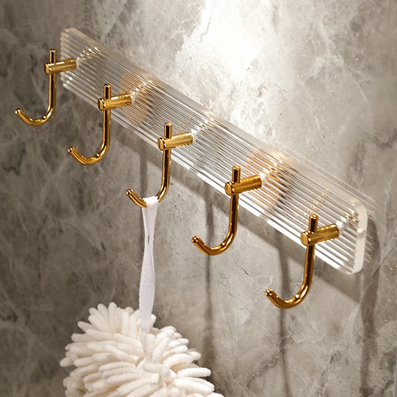 شماعة حوائط اكليريك بلزق دبل فيس ب 6 هوك جولد لتعليق الملابس والأدوات