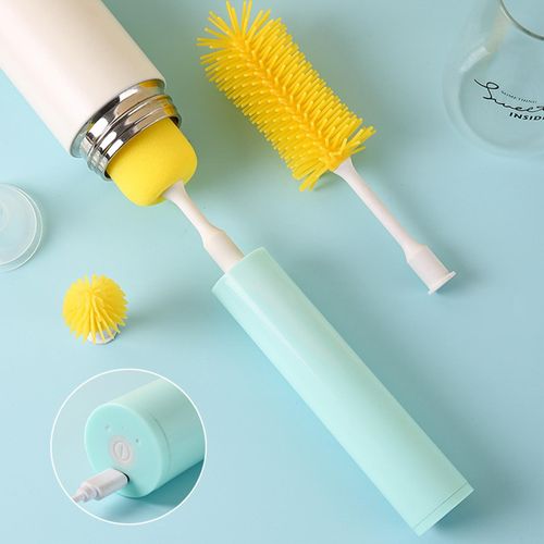 فرشة كهربائية لتنظيف زجاجات المياة وببرونات الأطفال ب 3 رؤوس مختلفة