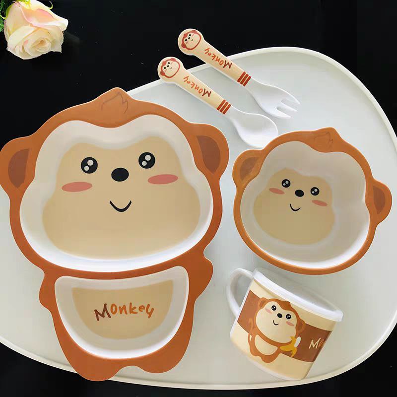 طقم طعام للاطفال 5 قطع شكل قرد لطيف