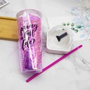 كوباية دابل مزين بالجليتر مع شاليموه وغطاء 600 مللي