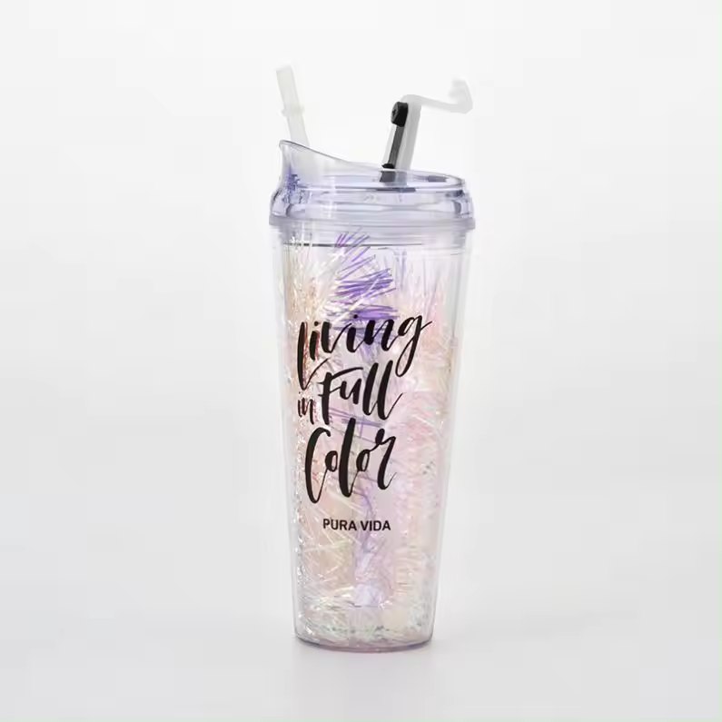 كوباية دابل مزين بالجليتر مع شاليموه وغطاء 600 مللي