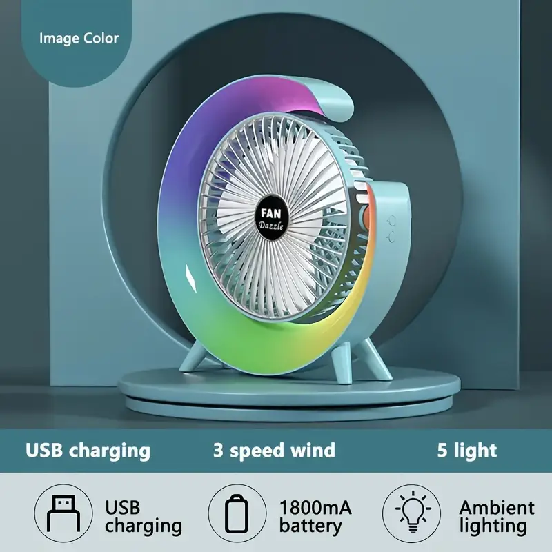 مروحة مكتب ليد بتصميم مبتكر ب 3 سرعات تهوية مختلفة تعمل بالشحن