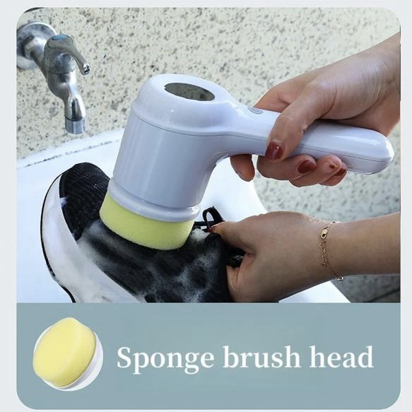 فرشة تنظيف دوارة بـ 5 رؤوس مختلفة مع شاشة ديجيتال ومنفذ يو اس بي لتنظيف الأطباق والأكواب