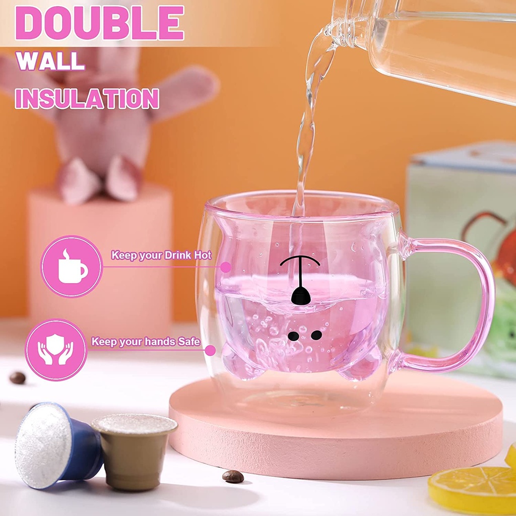 مج زجاج دبل شكل دبدوب 250 ملي لشرب النسكافيه والكابتشينو