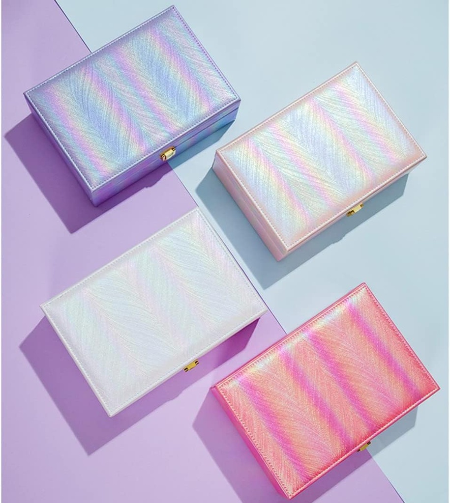 صندوق جلد بمرآة لتنظيم الإكسسوارات والمجوهرات بغطاء محكم الغلق