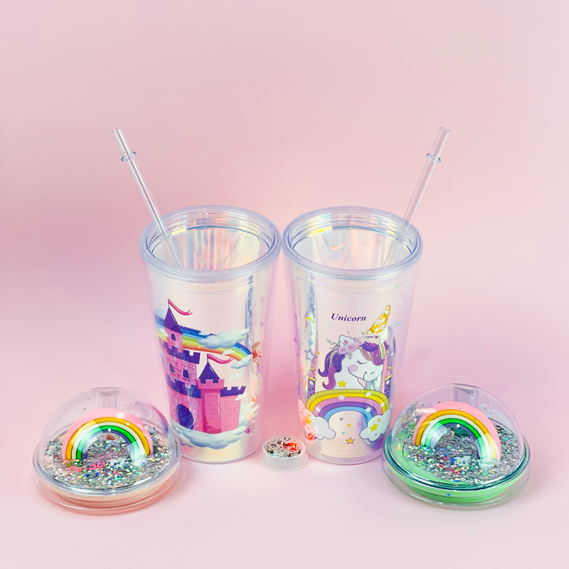 مج اكليريك 400 مللي بشاليموه مناسب للمشروبات المثلجة مزين باشكال كرتونية