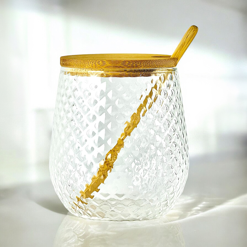 طقم برطمانات زجاج 3 قطع للتوابل مع قاعدة خشب 350 مللي