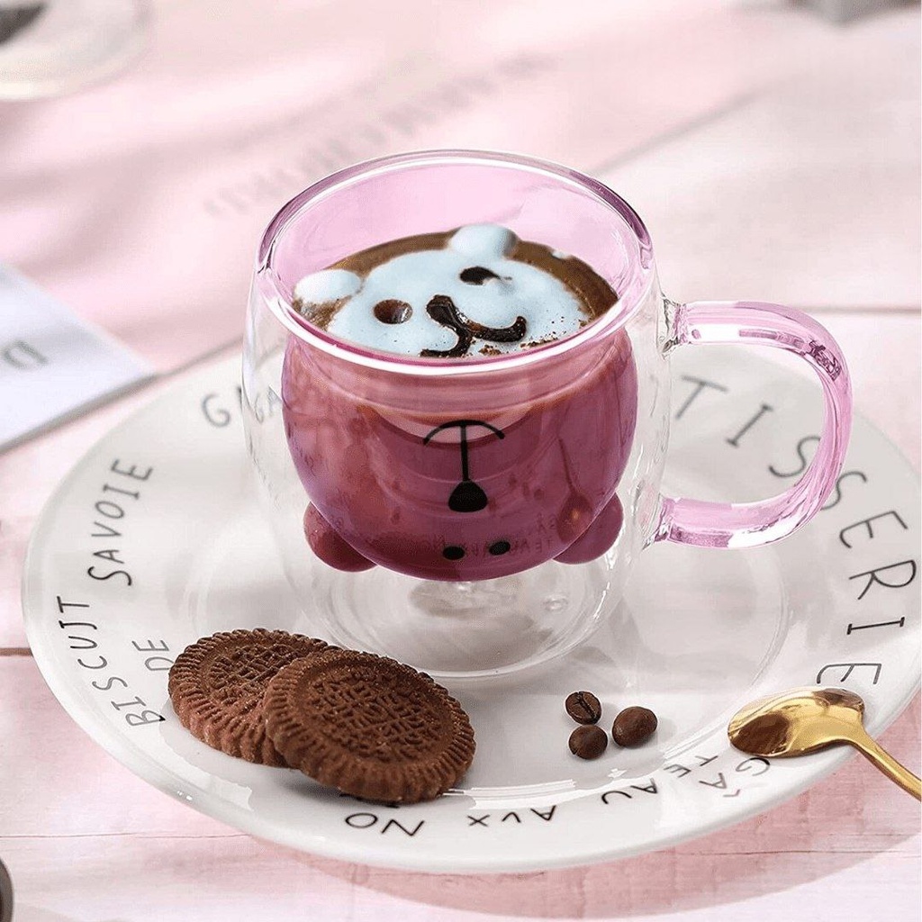 مج زجاج دبل شكل دبدوب 250 ملي لشرب النسكافيه والكابتشينو