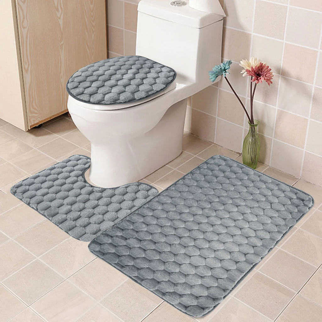 طقم دواسات حمام 3 قطع باللون الرمادي من القطيفة - مقاس 80*50 سم