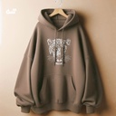 Wild Tiger هودي اوفر سايز قطن للرجال باللون البيج