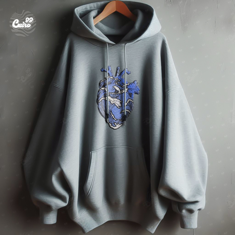 Natural Heart هودي اوفر سايز قطن للنساء باللون الرمادي