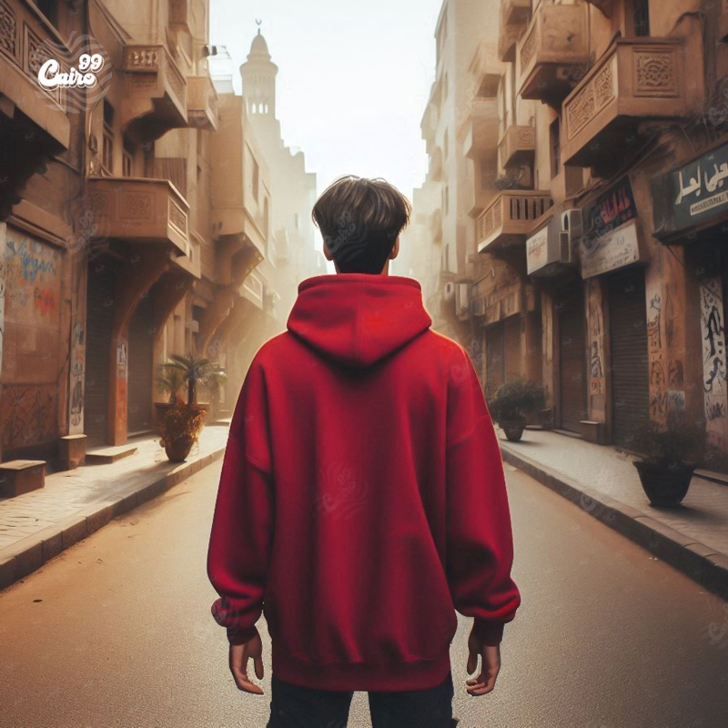 هودي &quot;كايرو&quot; اوفر سايز قطن للرجال باللون الاحمر