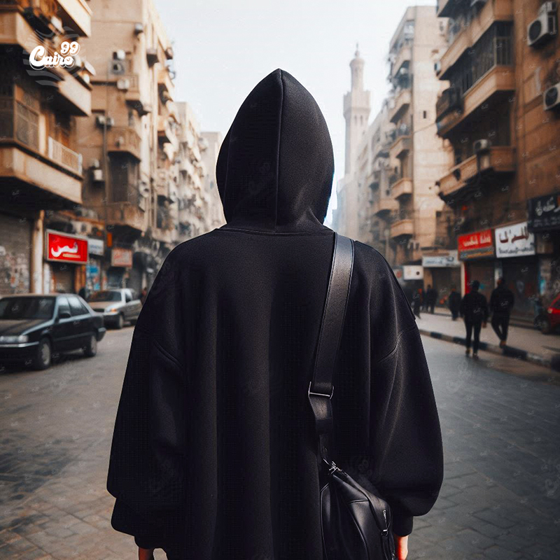 &quot; معلش &quot; هودي اوفر سايز قطن للرجال باللون الاسود