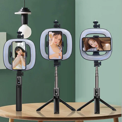 رينج لايت بلوتوث باضاءات متعددة وطول قابل للتعديل حتي 94.5 سم للتصوير والبث المباشر  - للموبايل والكاميرا