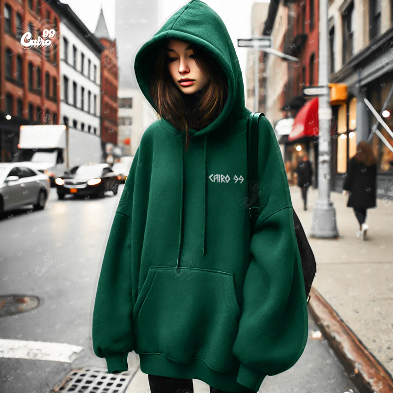 Chosen هودي اوفر سايز قطن للنساء باللون الاخضر