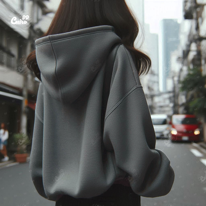 Just Breathe 🤍 هودي اوفر سايز قطن باللون الرمادي