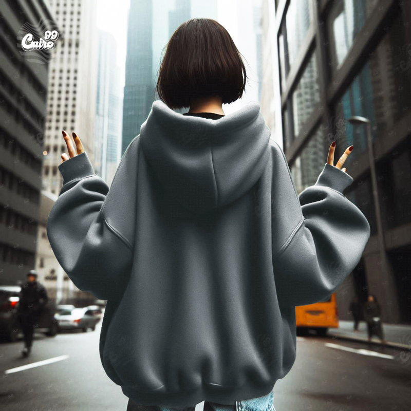 Positive Vibes هودي اوفر سايز قطن باللون الرمادي