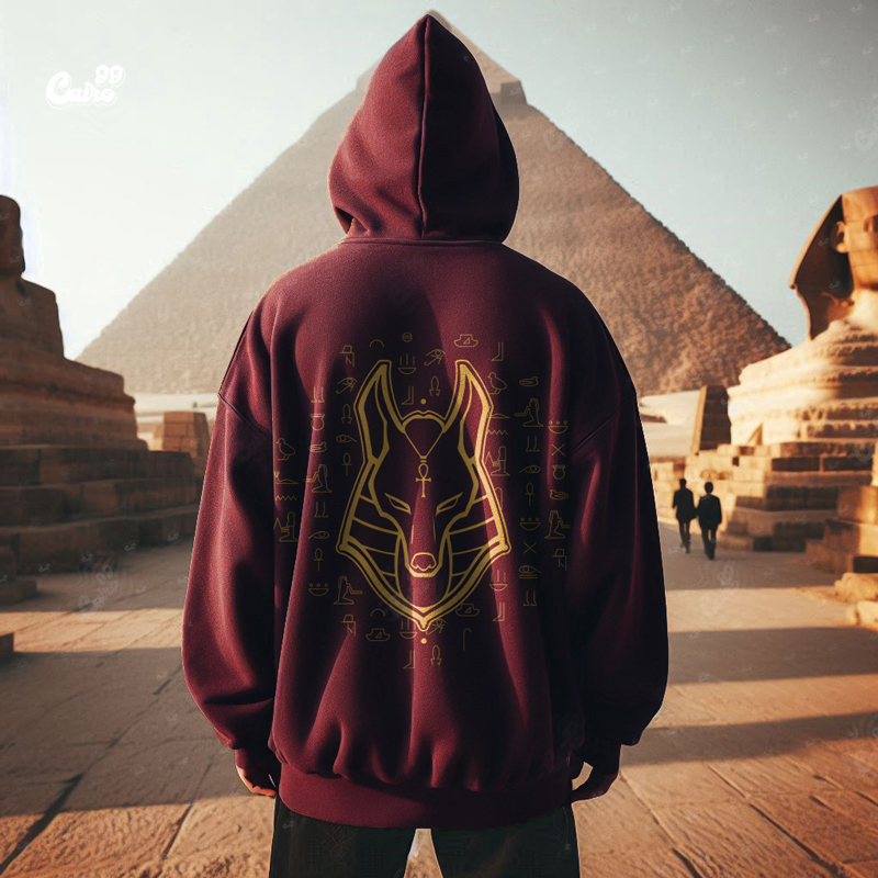 Golden Anubis هودي اوفر سايز قطن باللون النبيتي