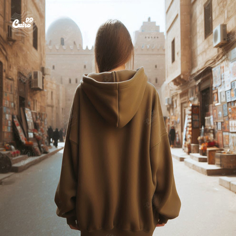 هودي &quot;كايرو&quot; اوفر سايز قطن للنساء باللون البني