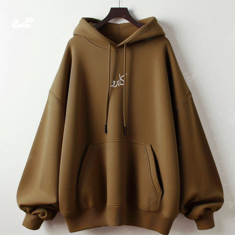 هودي &quot;كايرو&quot; اوفر سايز قطن للرجال باللون البني