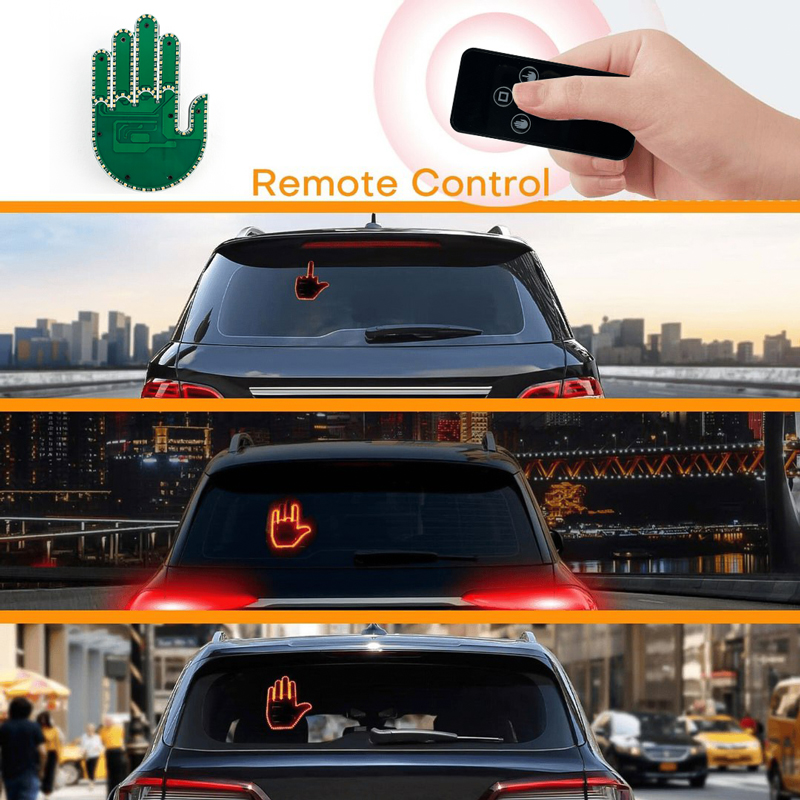 اشارة ليد ملونة شكل كف ب 3 اوضاع مختلفة مع ريموت للتحكم عن بعد لتزين السيارة