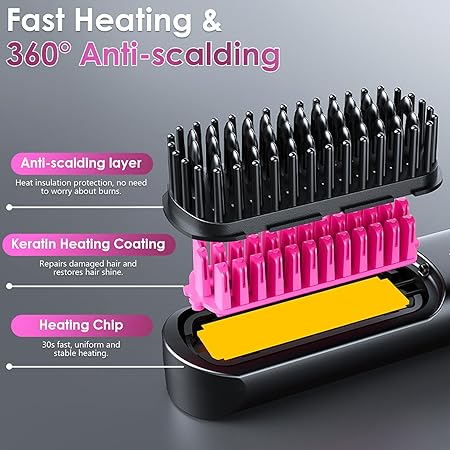 فرشة فرد الشعر لاسلكية ب 3 مستويات حراراة مختلفة بيو اس بي للشحن