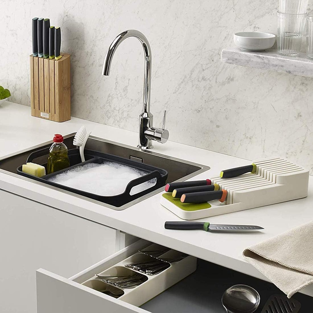 حامل ومنظم سكاكين من البلاستيك 9 خانات للادراج ورخامة المطبخ