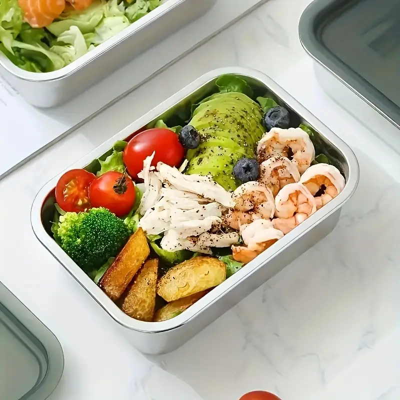 طقم علب ثلاجة ستانلس ستيل 3 قطع بمقاسات مختلفة بغطاء محكم الغلق لحفظ الطعام