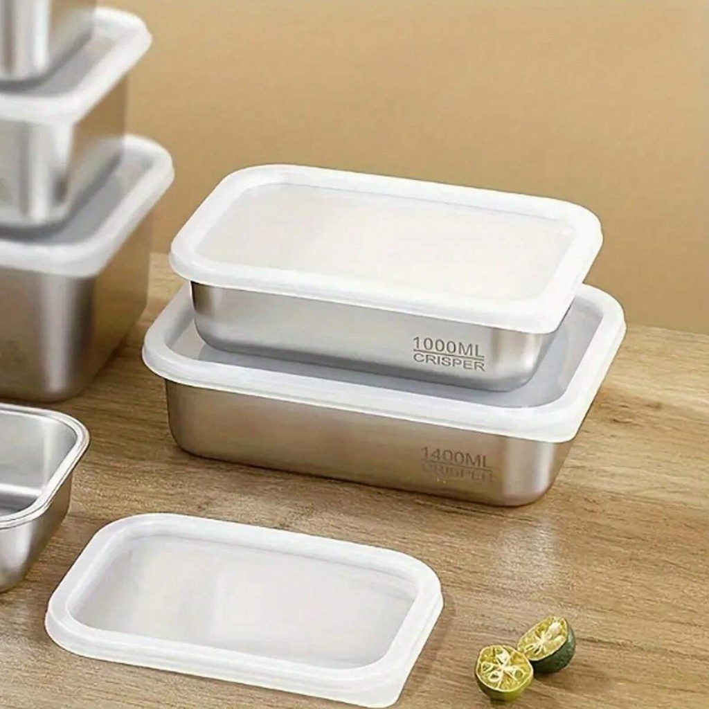 طقم علب ثلاجة ستانلس ستيل 3 قطع بمقاسات مختلفة بغطاء محكم الغلق لحفظ الطعام