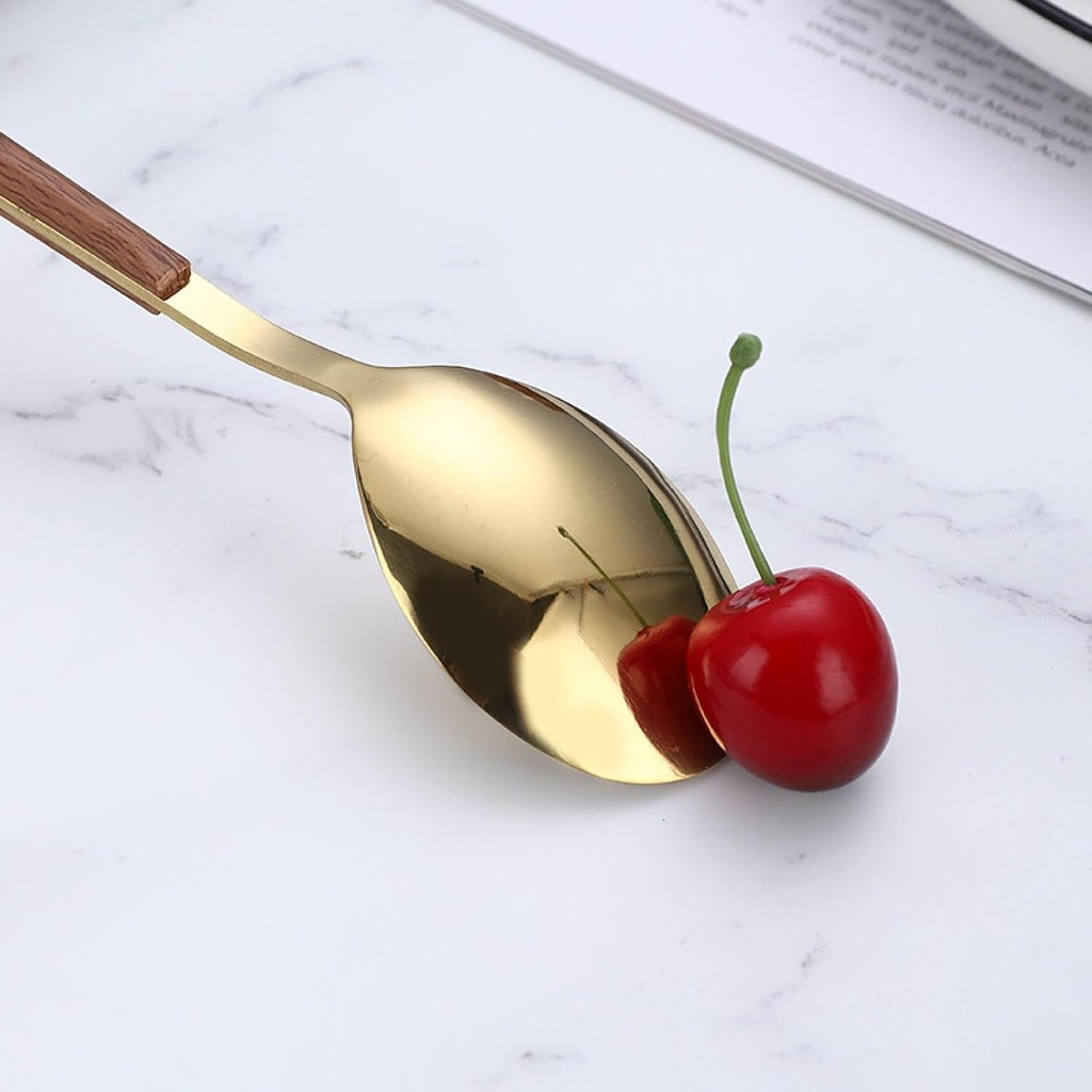 طقم معالق وشوك وسكاكين ستاليس ستيل جولد بيد خشب - 24 قطعة