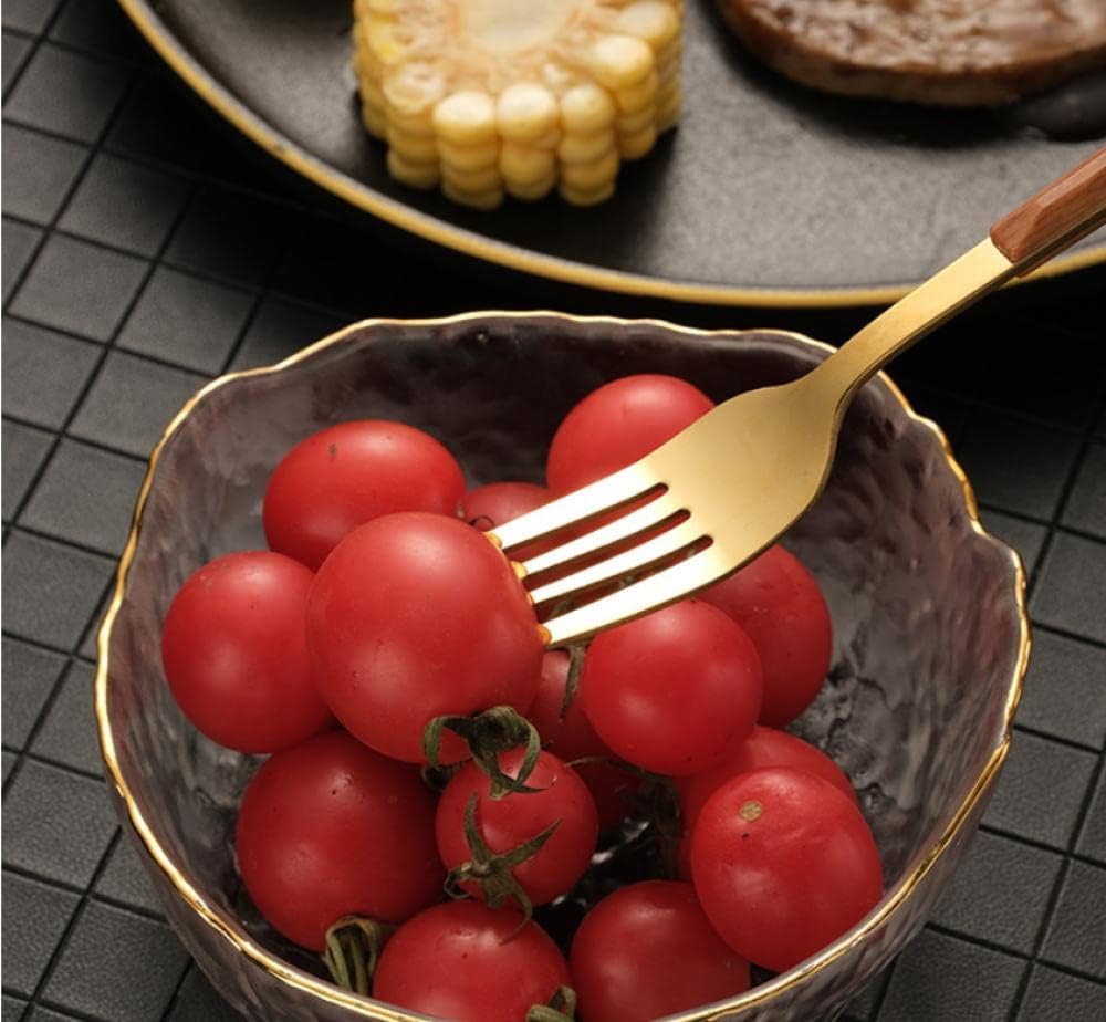 طقم معالق وشوك وسكاكين ستاليس ستيل جولد بيد خشب - 24 قطعة