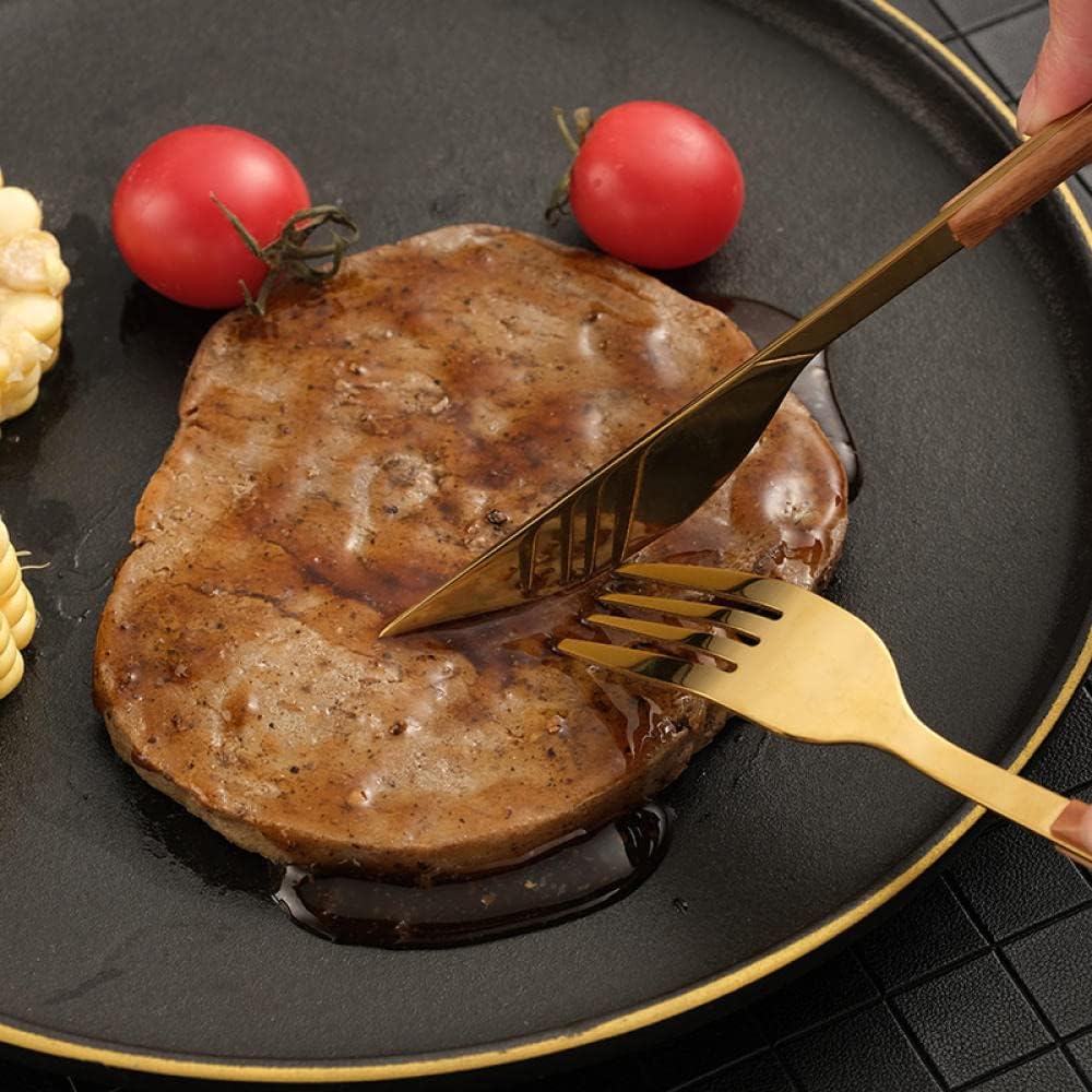 طقم معالق وشوك وسكاكين ستاليس ستيل جولد بيد خشب - 24 قطعة