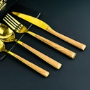 طقم معالق وشوك وسكاكين ستاليس ستيل جولد بيد خشب - 24 قطعة