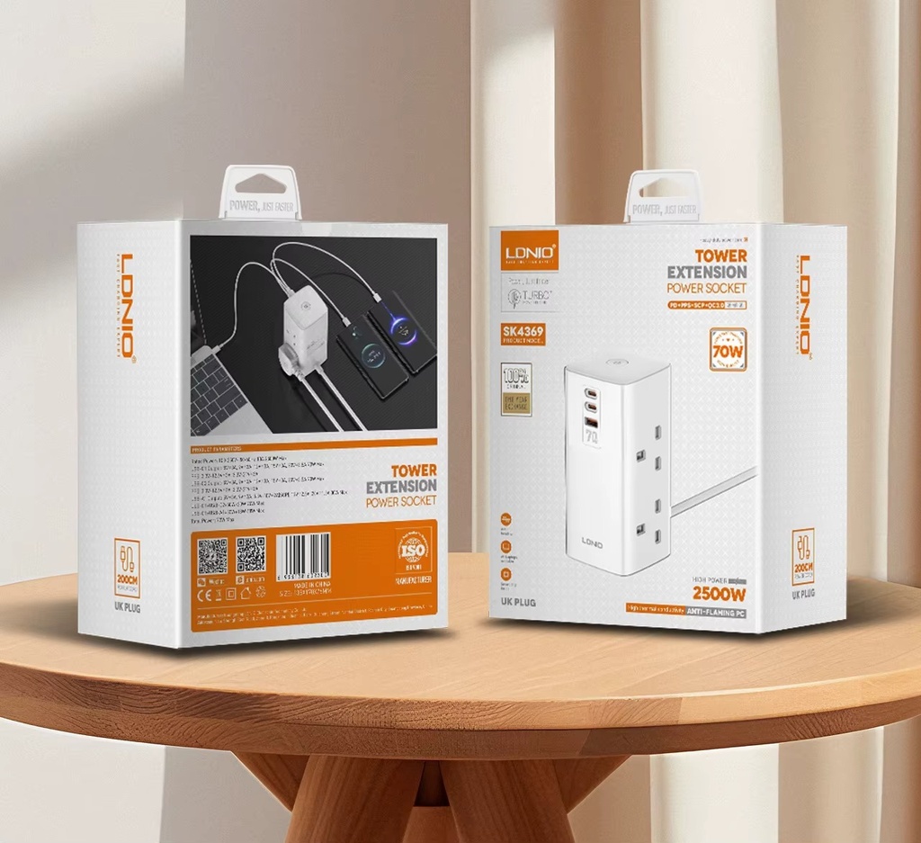 بقوة 2500 واط USB ومنفذ Type_C مشترك كهربائي ب 4 منافذ للفيش و منفذين